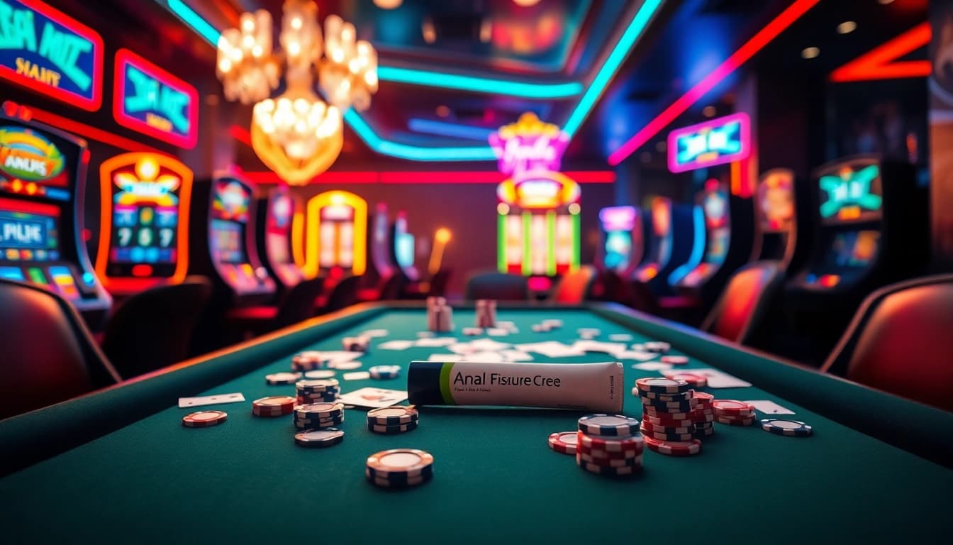 Engaging casino scene featuring Anal fissure cream integrated among vibrant poker elements.