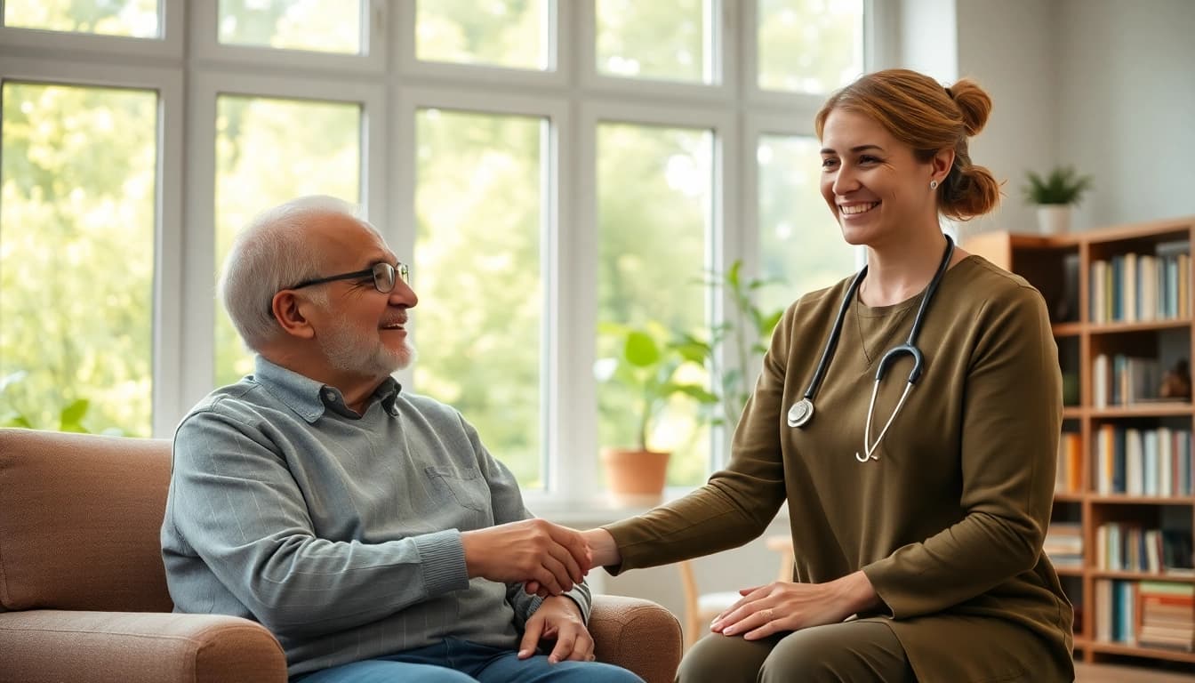 Providing respite care austin tx in a cozy living room with a compassionate caregiver.