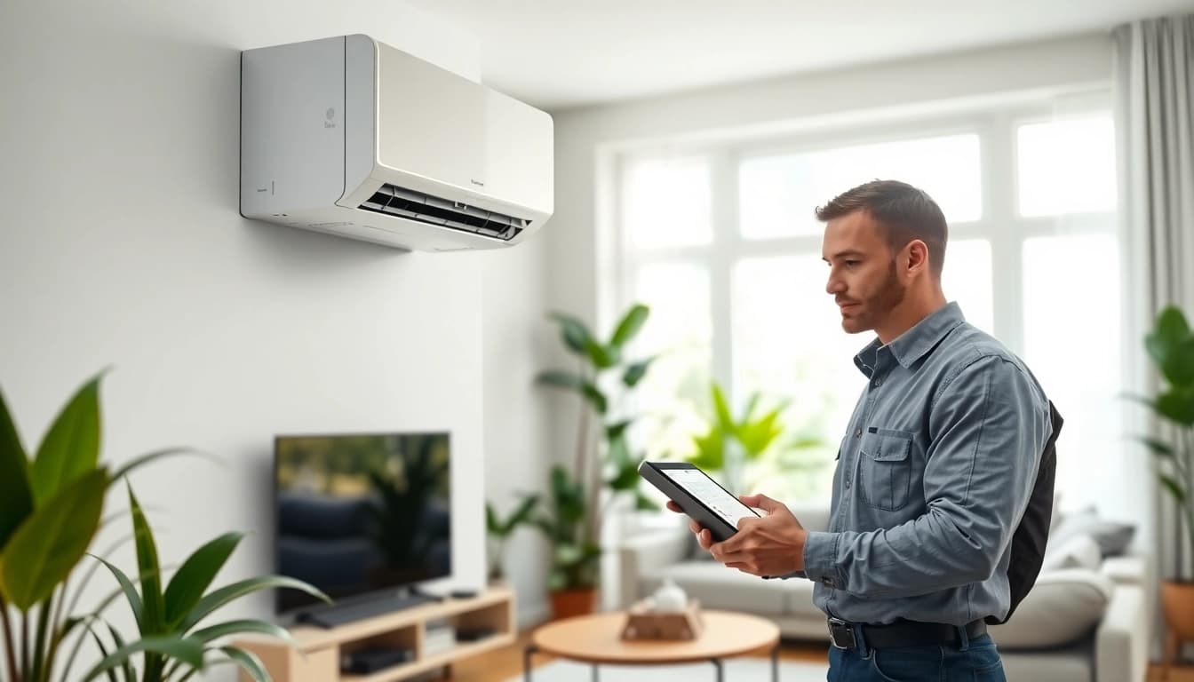 Showcasing a daikin mini split ac installed in a modern living room, emphasizing its sleek design and smart features.