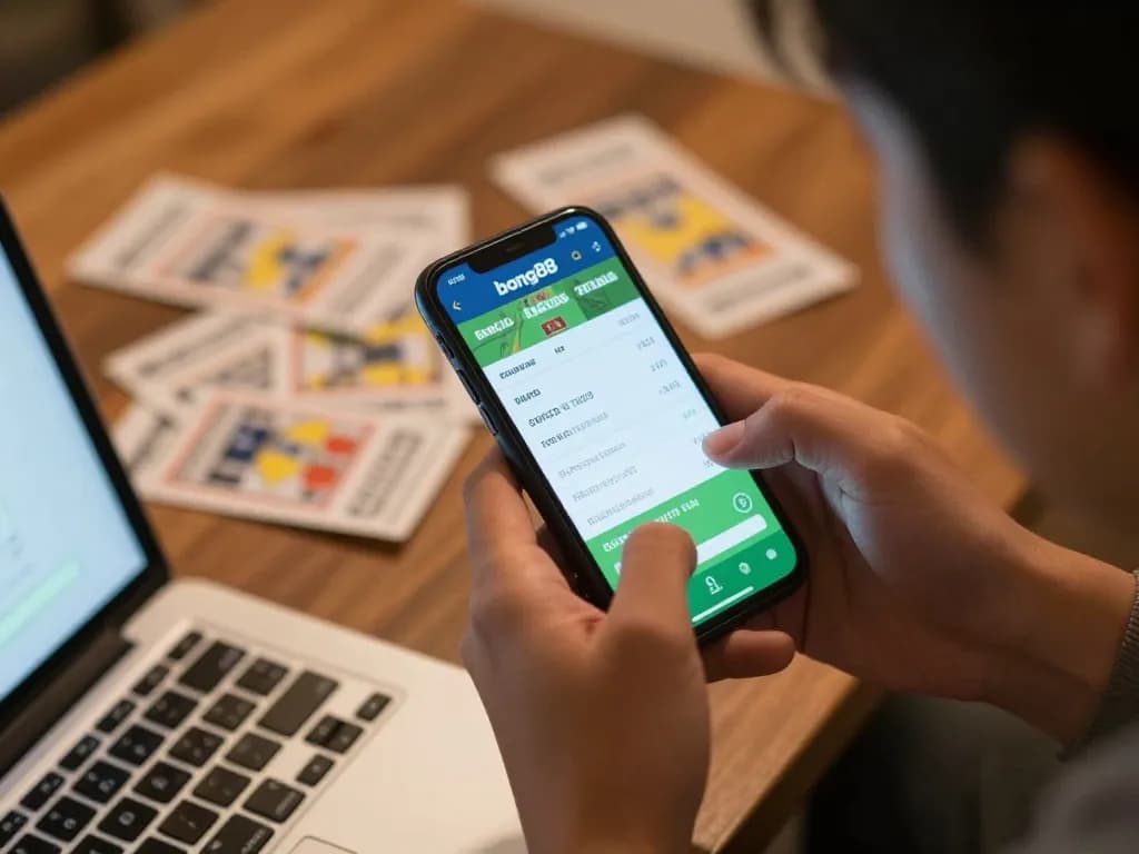 Bong88 betting app shown on smartphone, engaging user in a strategic online gambling experience