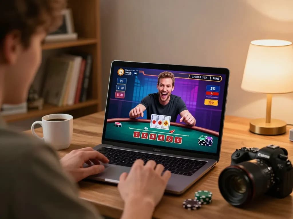 BL555 live dealer Blackjack setup showcasing an engaged player at home in a cozy environment.