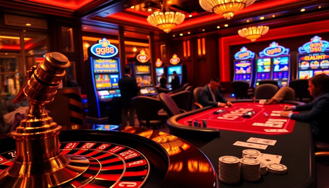 Engage in thrilling gambling at gg88 casino with luxury gaming tables and vibrant slot machines.