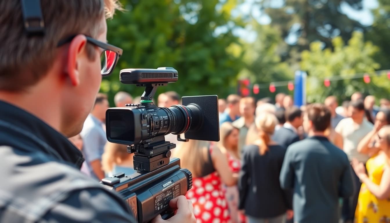 Engaged Edmonton videographer capturing a unique event with professional equipment.