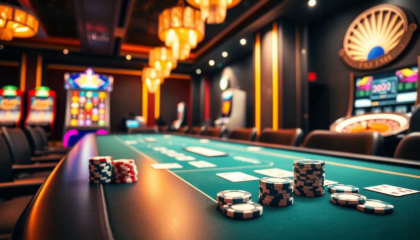 Experience the excitement of xxgg with a sophisticated casino poker table setup.