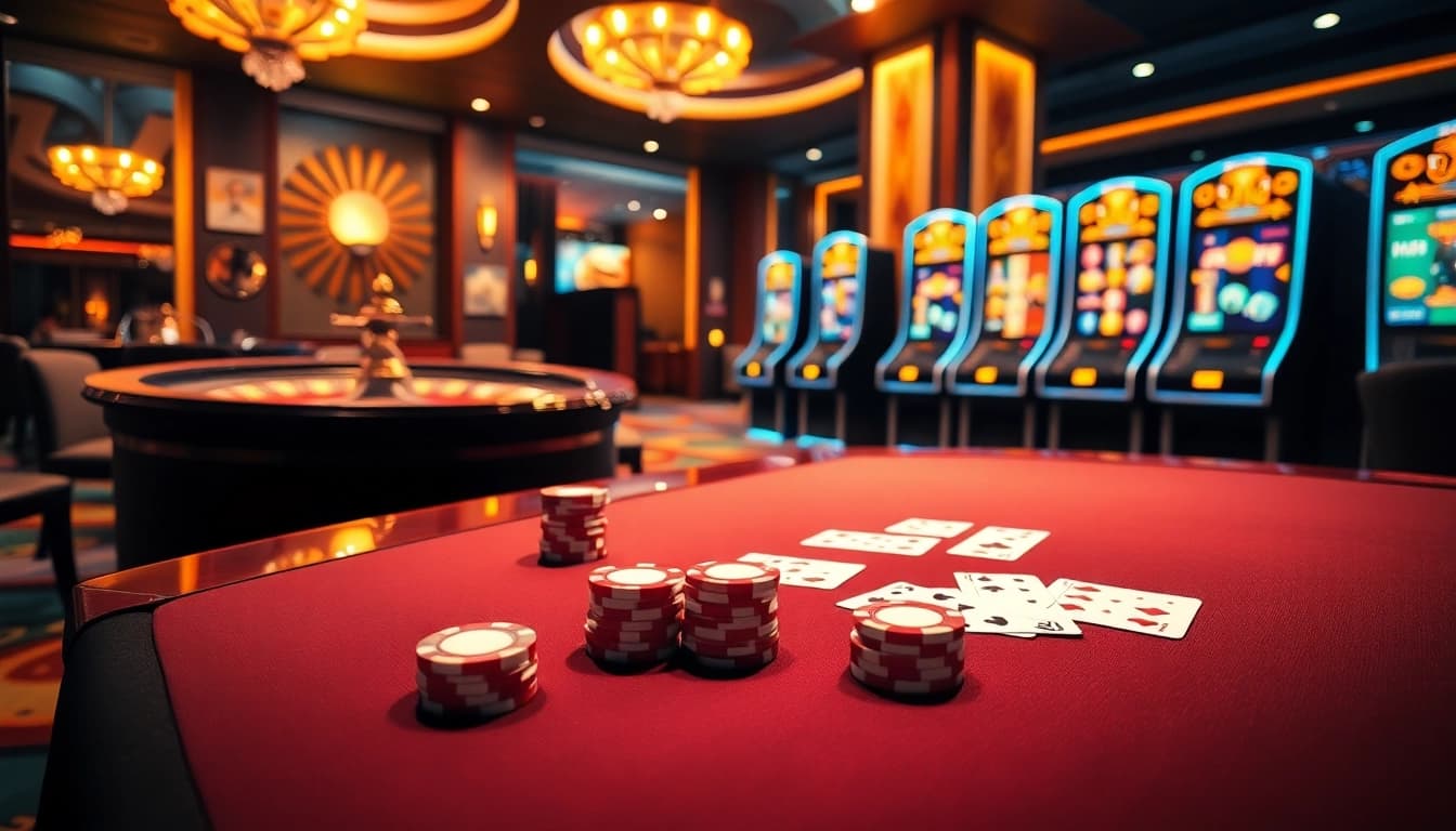 Engaging scene with Nhà cái TK88 showcasing online gambling excitement at a casino.