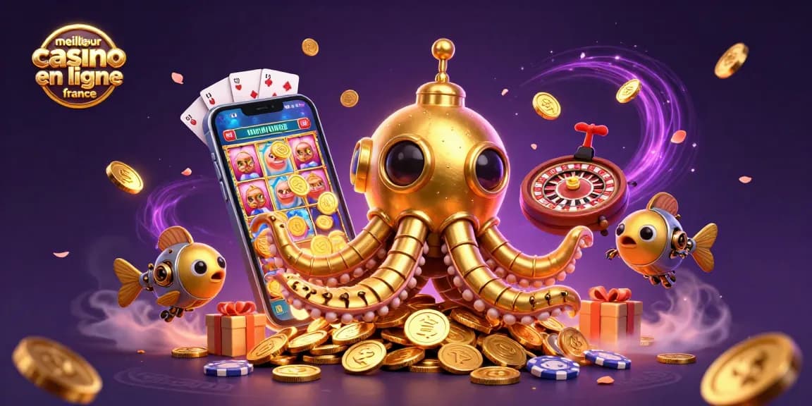 Découvrez les jeux passionnants du meilleur casino en ligne France avec un kraken doré et des éléments captivants.