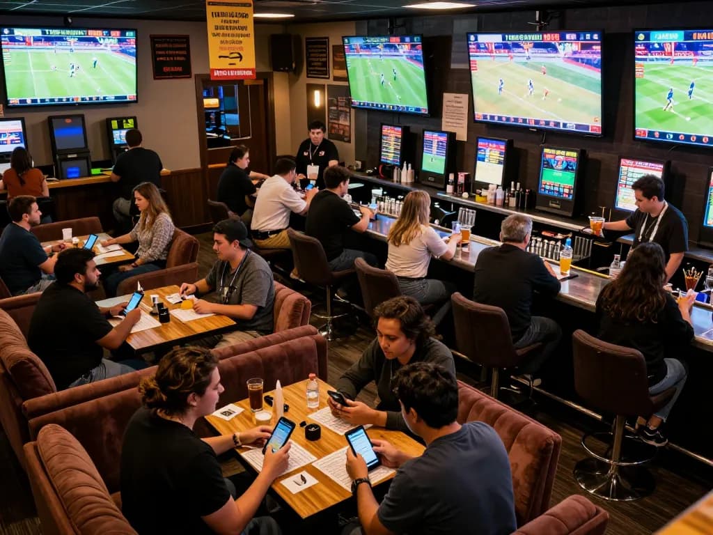 C168 sports betting scene with fans engaged in live betting excitement