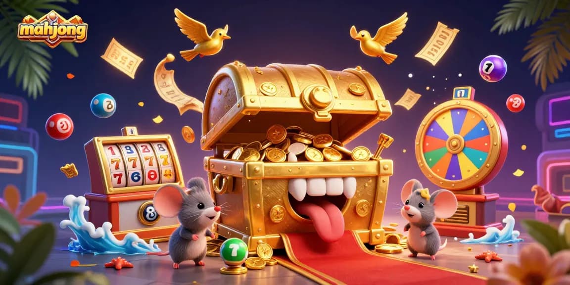 Win big in mahjong with vibrant colorful casino game elements overflowing in a digital celebration