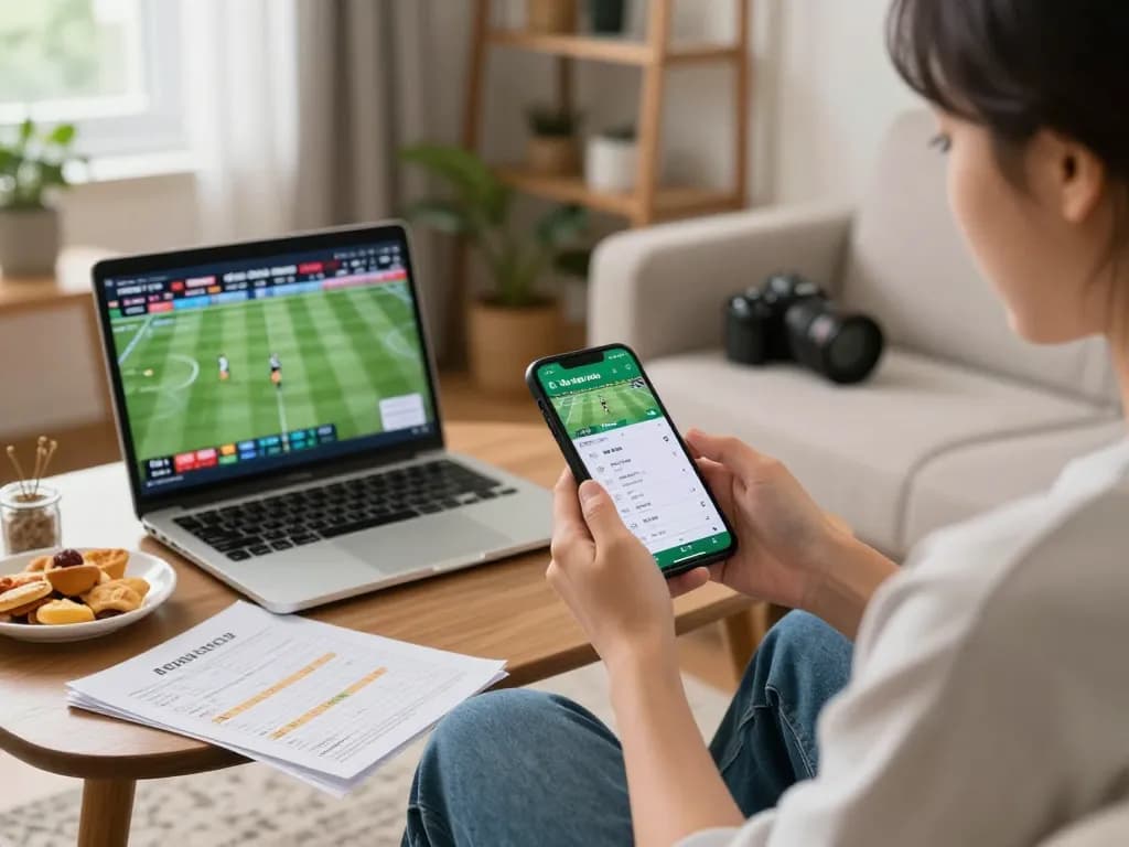 Engaging sports betting moment with Kèo nhà cái app on smartphone, showcasing strategic mobile gaming