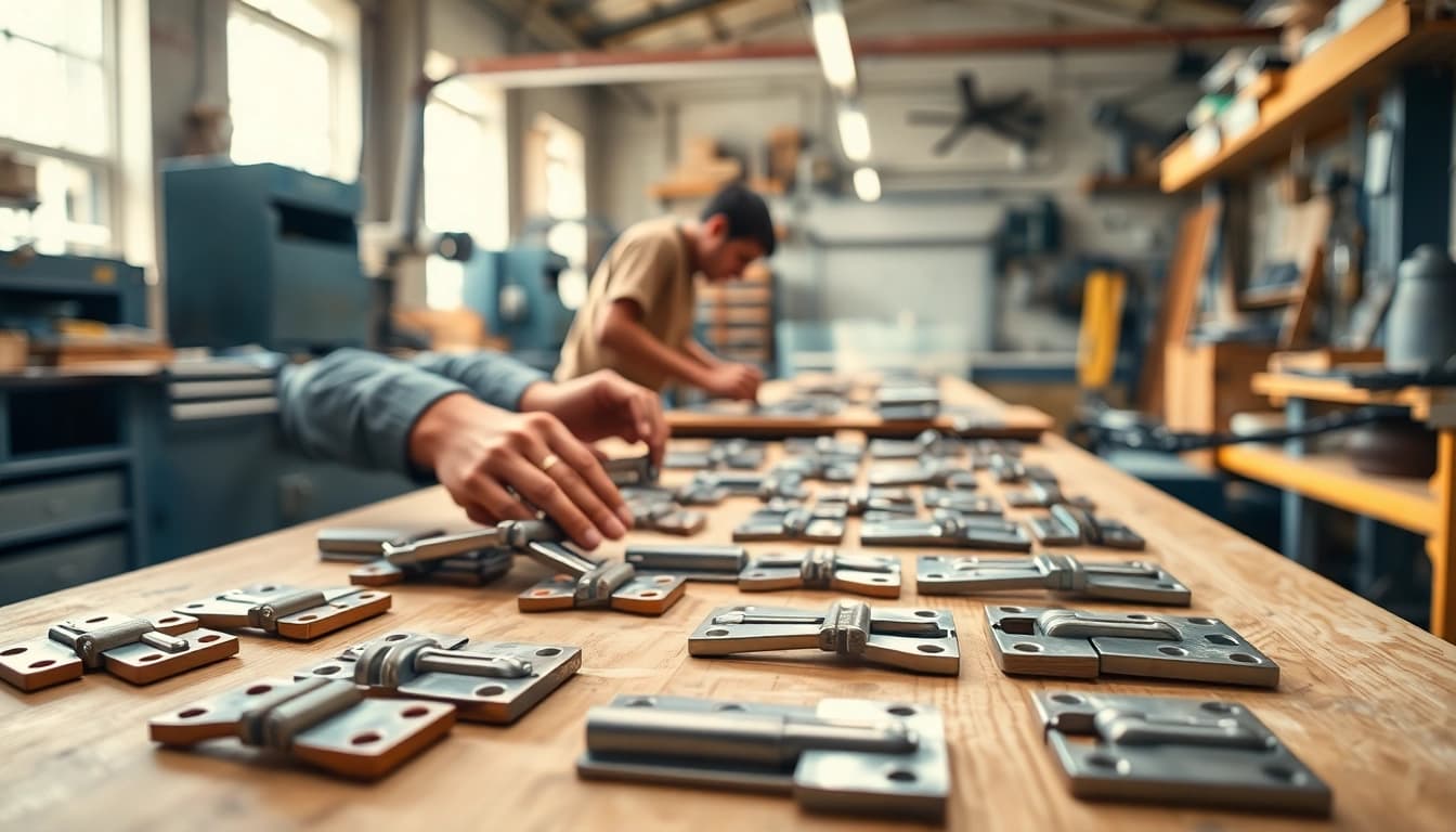 Cabinet Hinge Manufacturers create high-quality hinges in a skilled workshop setting.