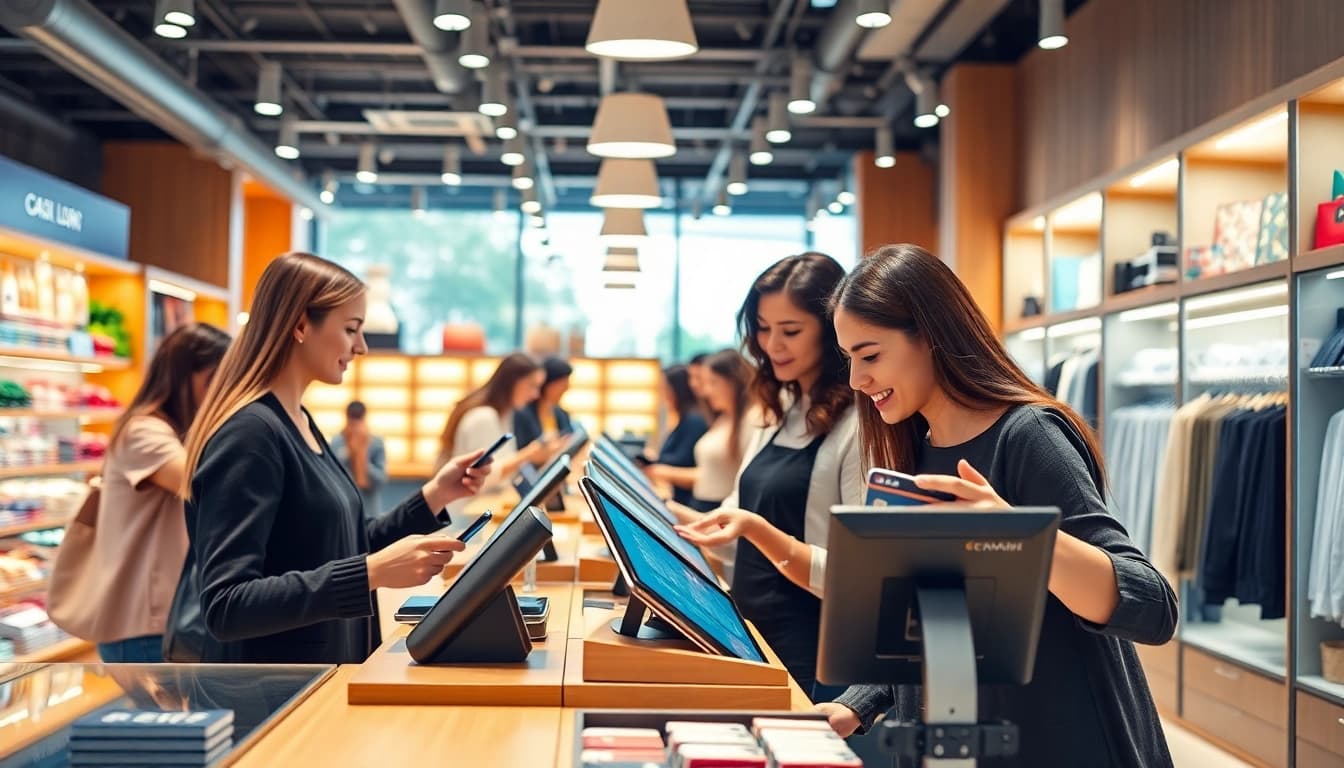 タブレットと親しみやすいサービスがあるモダンな小売店でキャッシュレス決済を体験。