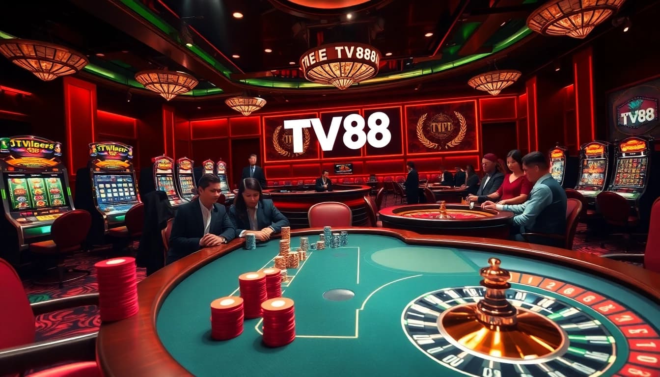 Engage in thrilling poker action at the luxurious TV88 casino table.