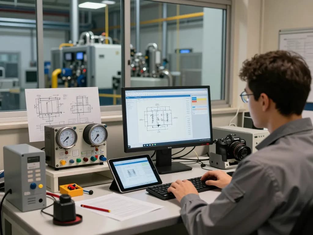 Engineer analyzing Endress Hauser measurement instruments in an industrial setting