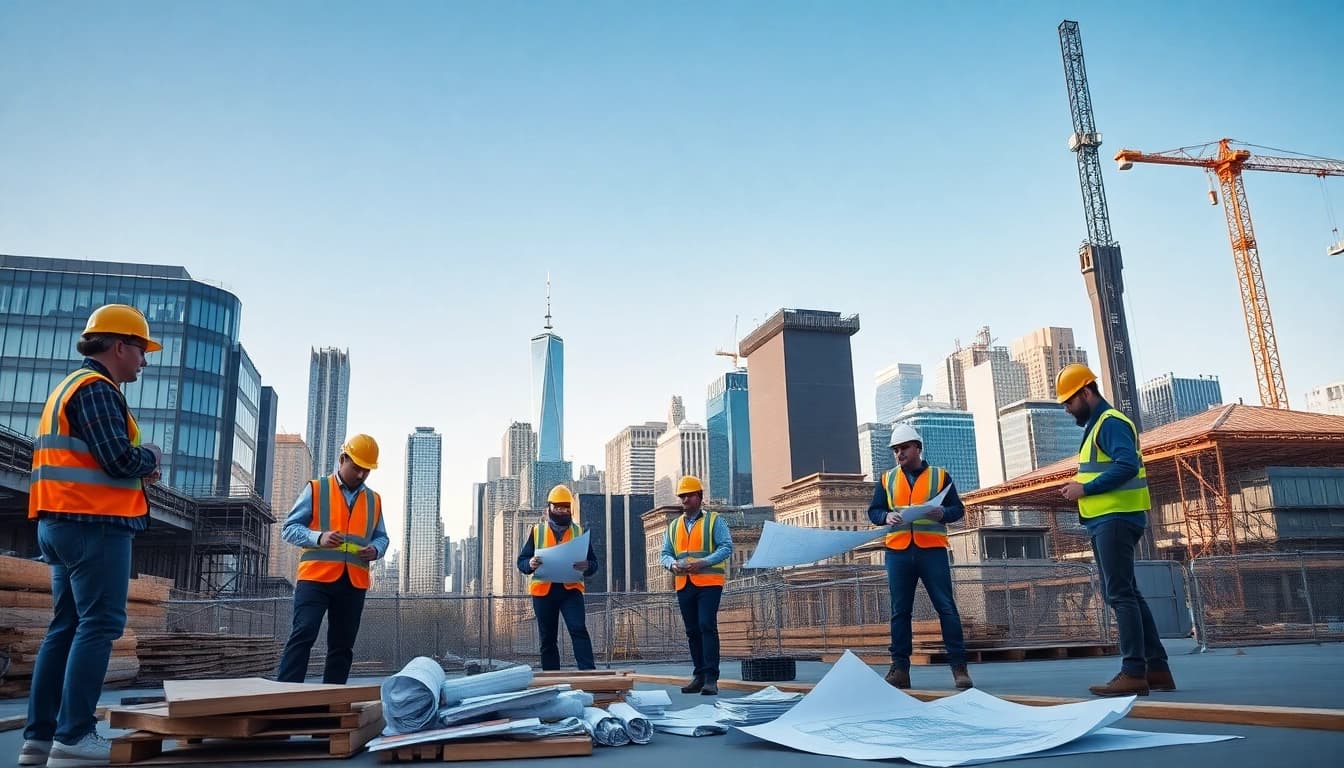 Collaborative scene of New York Commercial General Contractor professionals working on-site in Manhattan.