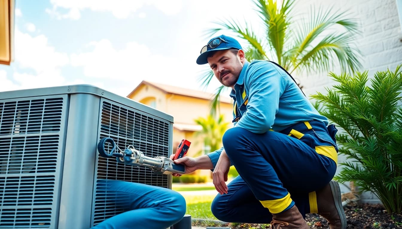 Expert HVAC Repair Tampa service demonstrated by a technician fixing a residential air conditioning unit.
