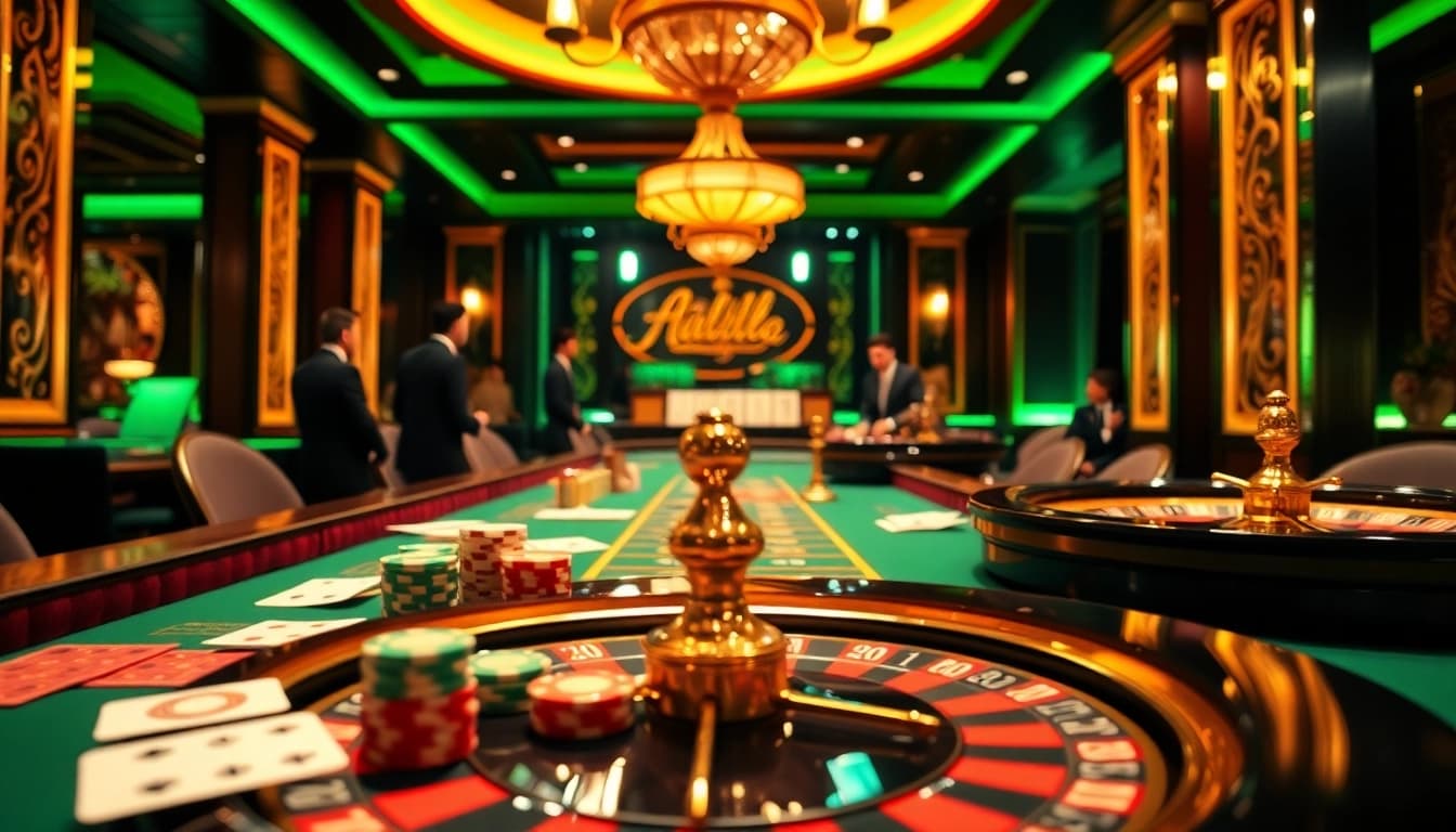 Vivez une action palpitante dans un 'casino en ligne' avec des jetons de poker vibrants et des cartes à jouer sur la table.