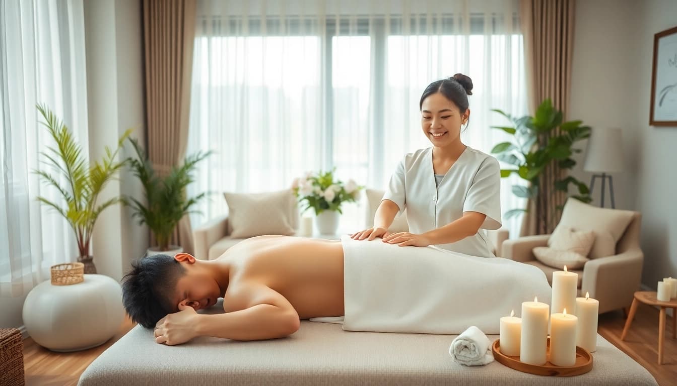 Mobile massage session featuring a skilled therapist providing 출장마사지 in a serene setting.