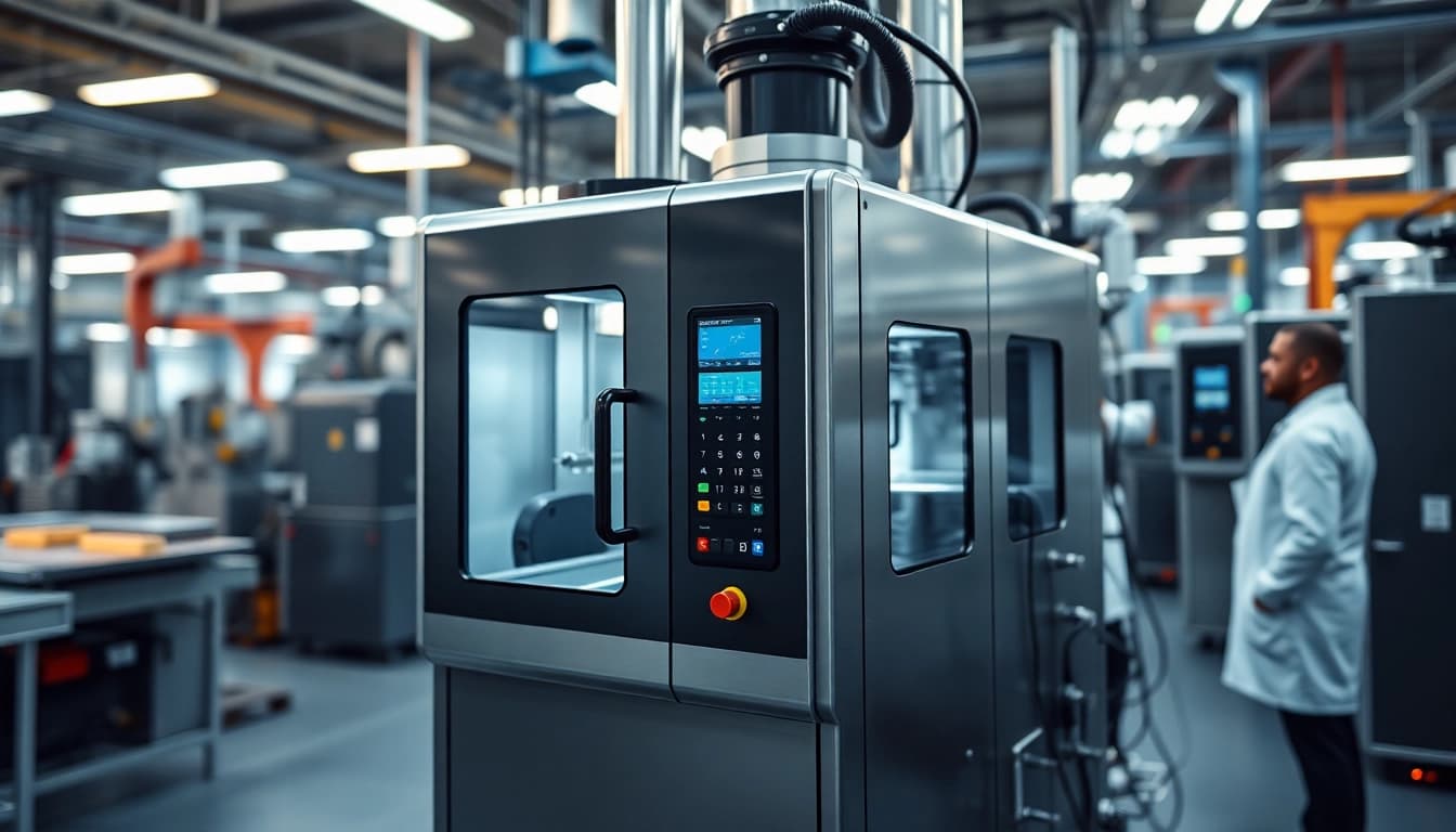Mould Temperature Controller showcased in a high-tech manufacturing facility, emphasizing its modern design and operational features.