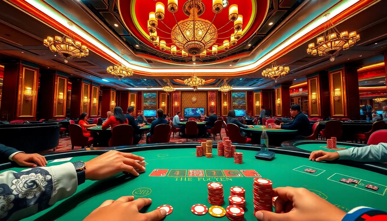 Engage in thrilling poker action at https://u888n.info/ with vibrant tables and colorful chips.