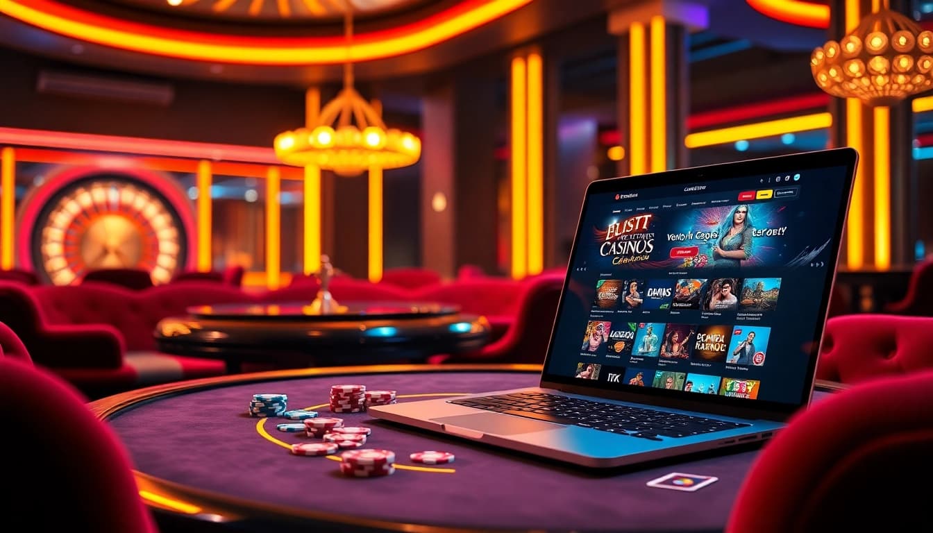 Visuels engageants d'une expérience dynamique de casino en ligne avec des jeux de poker et de roulette.