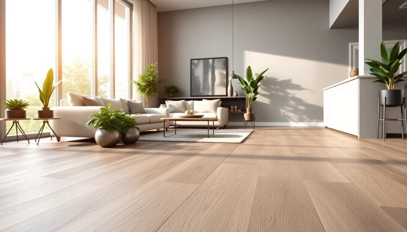 View stylish grey oak LVP flooring Chicago enhancing a modern living room ambiance.