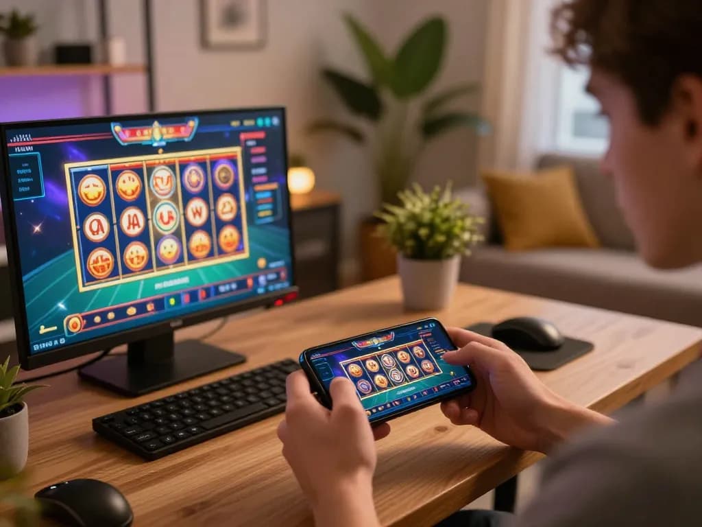 Engaging gameplay on uu88 vom app, showing dynamic slot visuals and strategic poker choices on smartphone