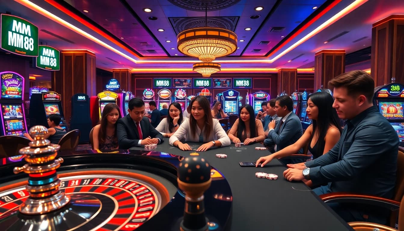 Experience the excitement of MM 88 at a luxurious casino table with happy players.