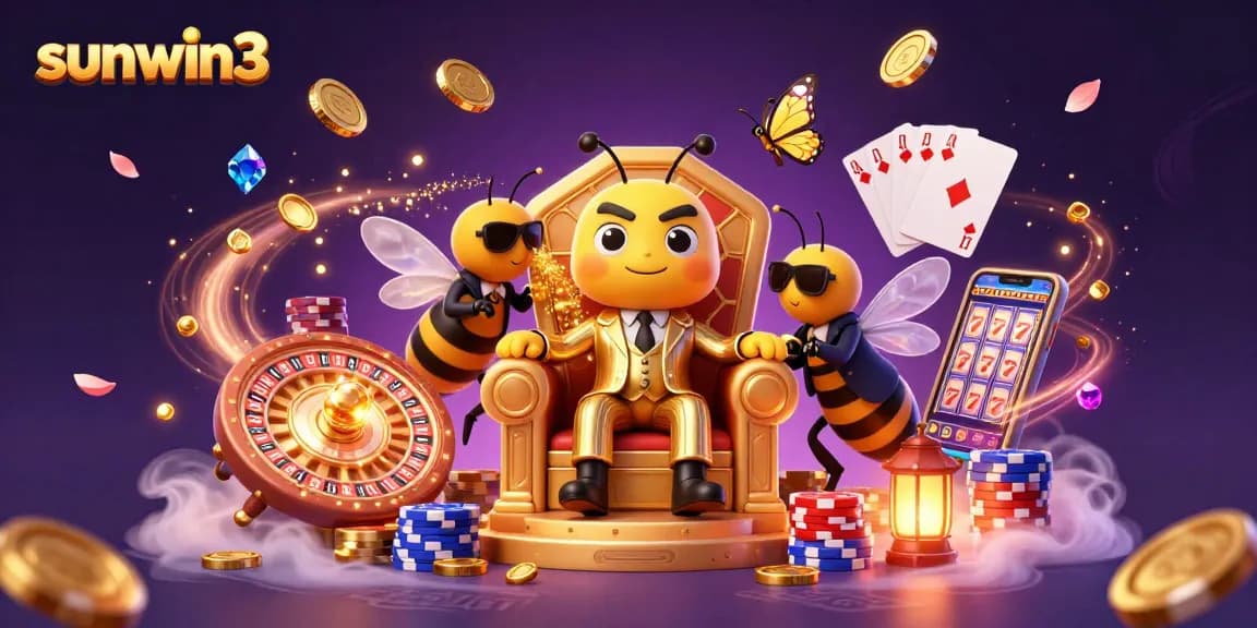 Engage in thrilling gameplay at sunwin3 with 3D characters and cascading chips in an immersive casino scene.