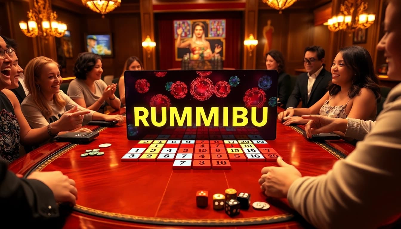 Play רמיקוב אונליין in a luxury casino setting with vibrant game tiles and lively players.