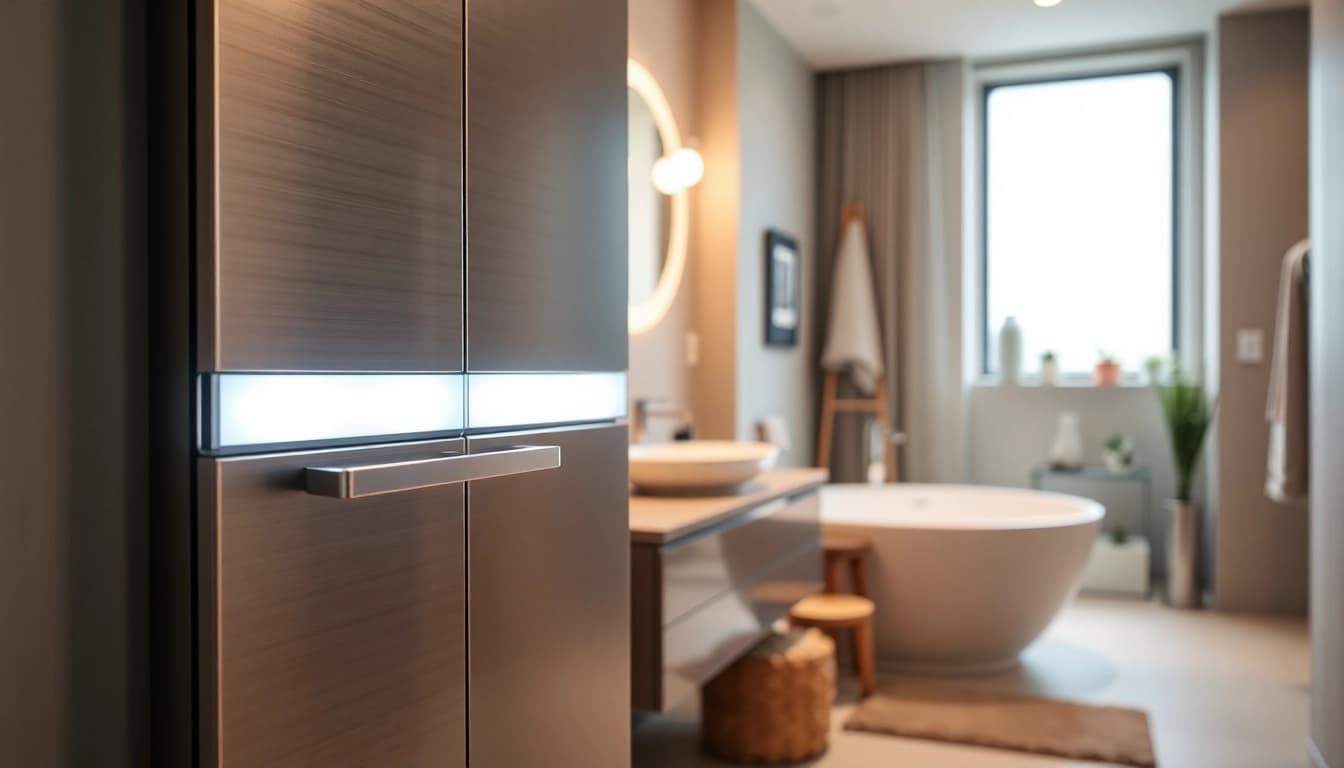 Der sonni Spiegelschrank mit LED-Beleuchtung präsentiert modernen Stil und Funktionalität im Badezimmer.