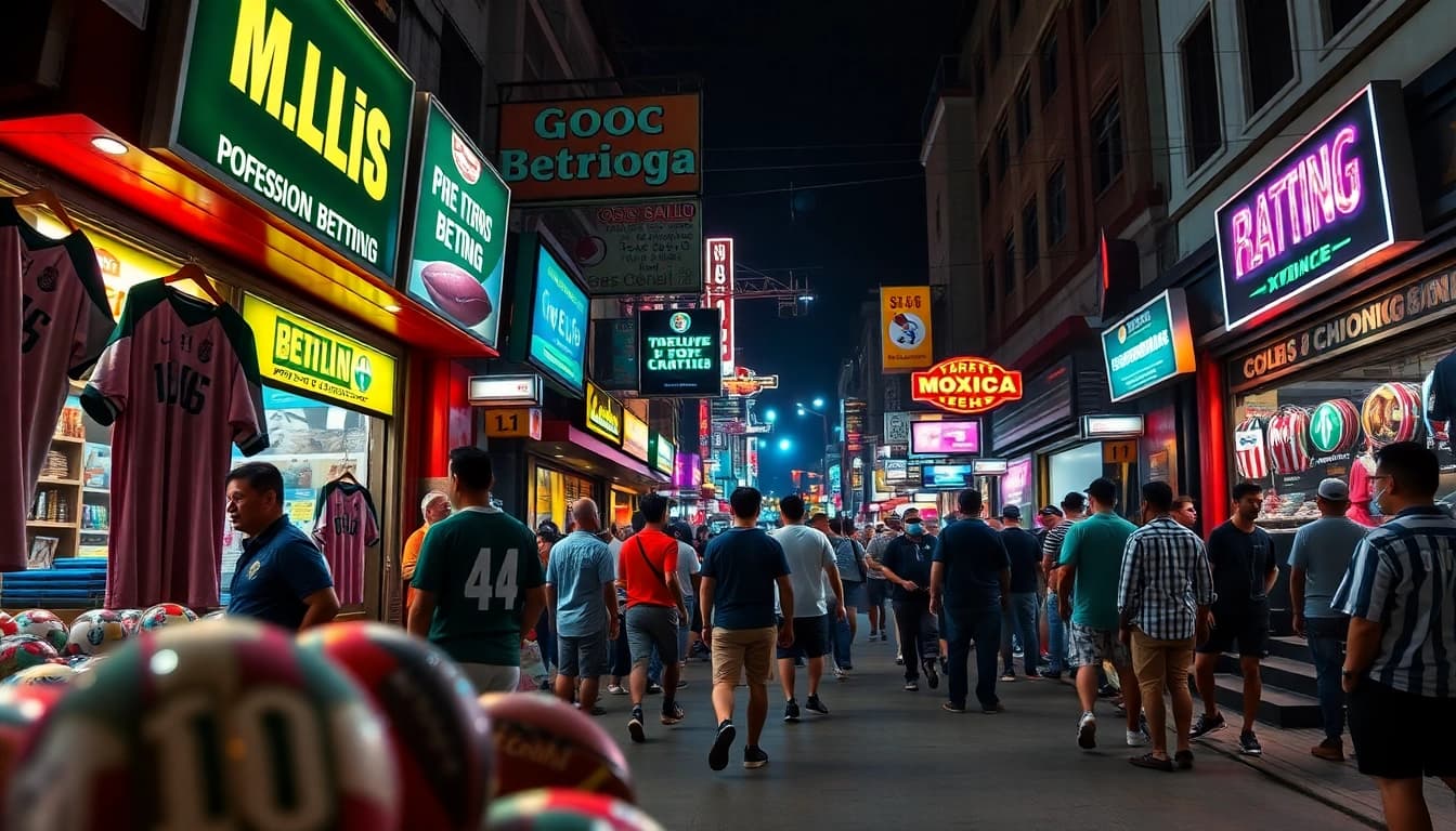 Discover lively sports betting locations representing the best sportsbooks in Mexico in an energetic urban setting.