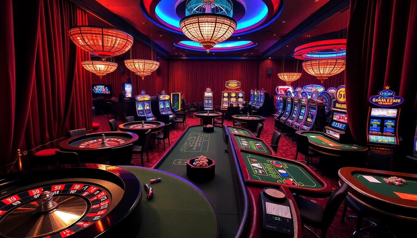Experience the thrill of casino gaming at the hidden wiki directory, showcasing vibrant roulette wheels and poker tables.