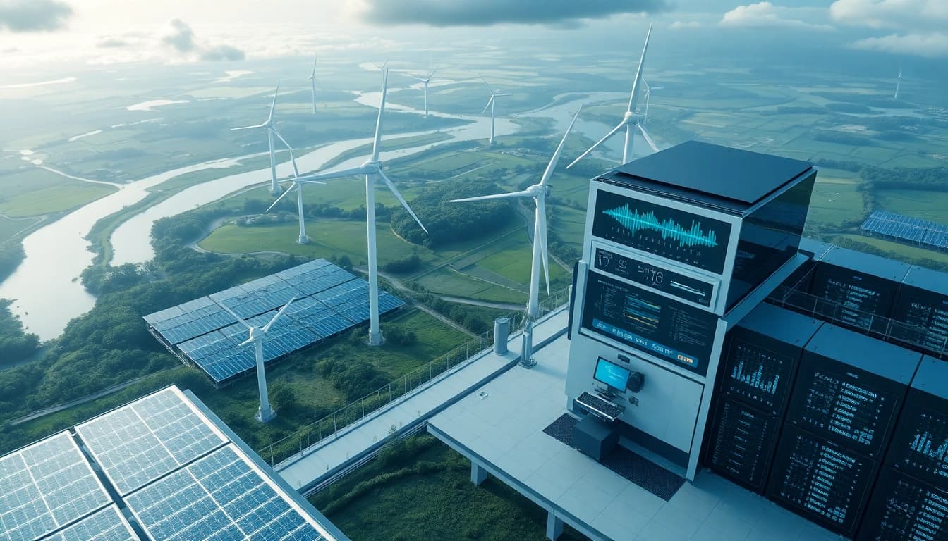 Visual of the best cloud mining facility integrating solar and wind energy.