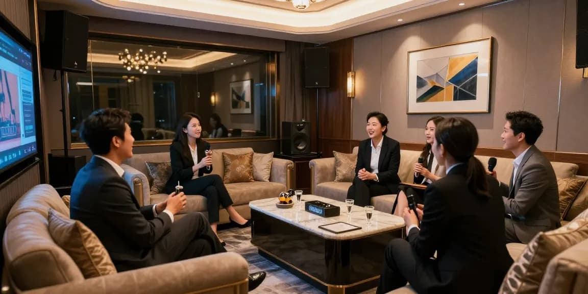 강남쩜오의 고급 프라이빗 공간에서 비즈니스 미팅을 즐기는 모습