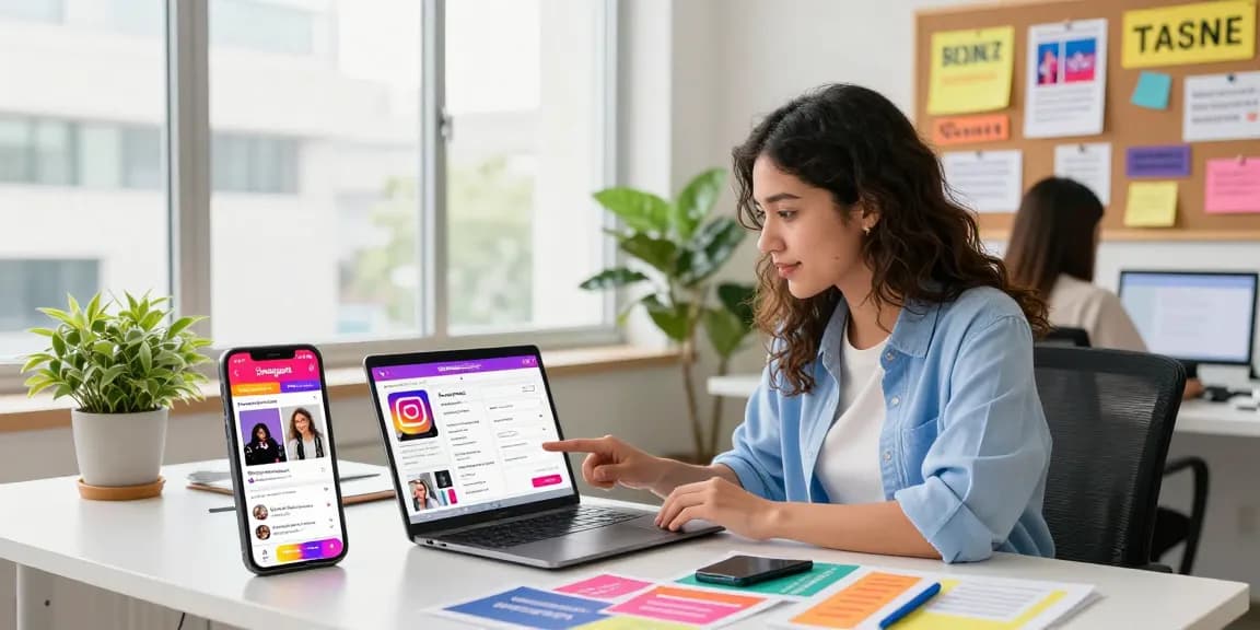Analyzing Instagram analytics to buy real Instagram followers effectively in a modern workspace.