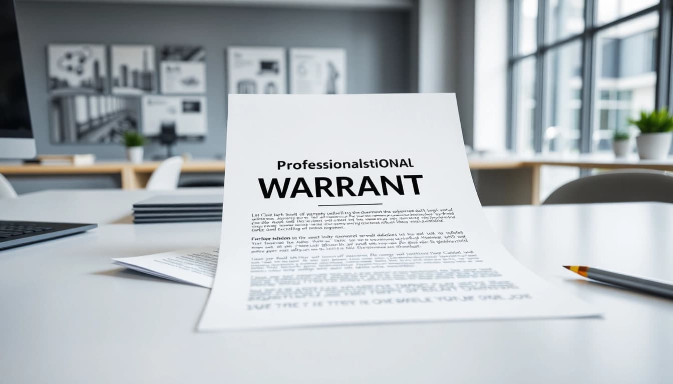 Visual showcasing a warranty company with clear exclusions on a professional desk.