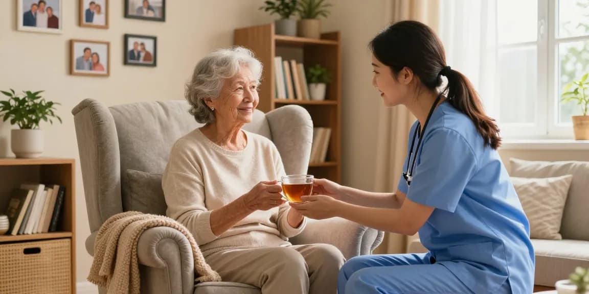 Caregiver assisting elderly woman, emphasizing bonus new member benefits of personalized home care.
