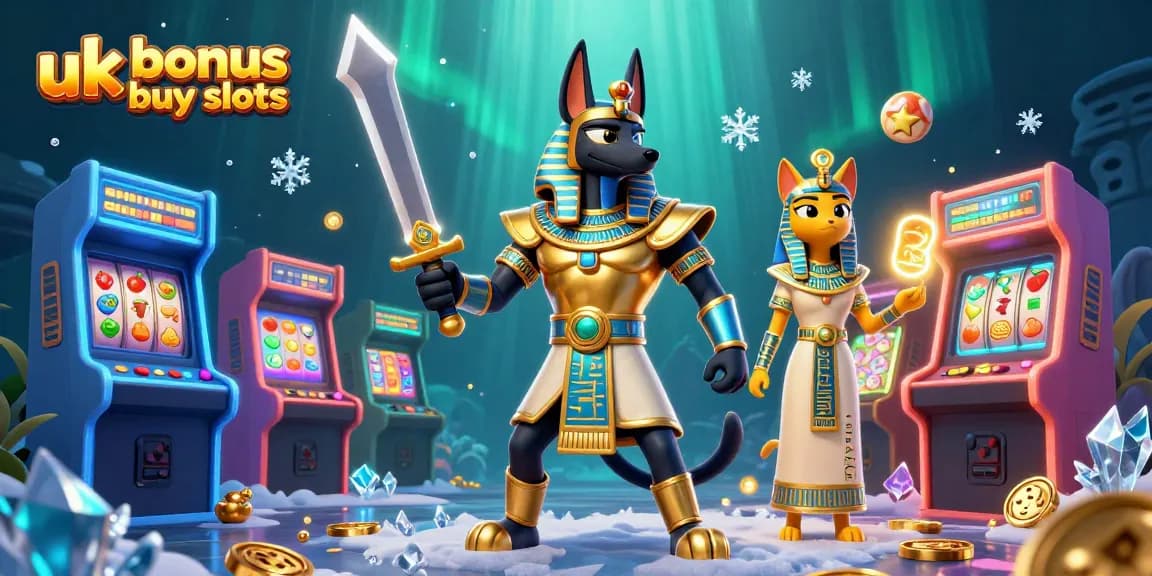 Experience exciting uk bonus buy slots with Anubis and Bastet amidst colorful gambling elements.