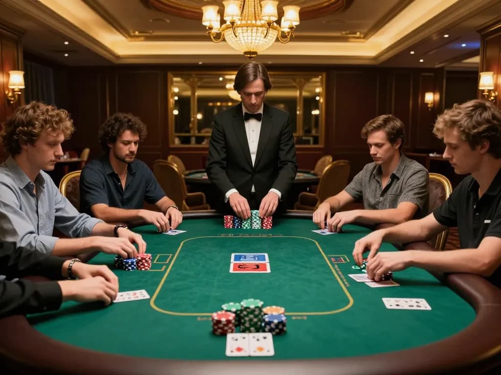 cm88-t1 players engaged in strategic poker game at upscale casino table.