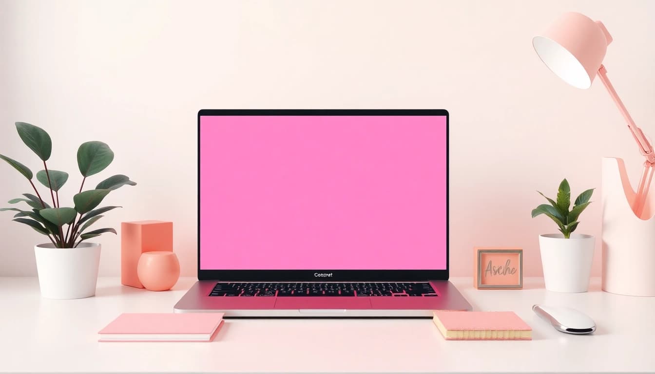 Creative workspace with a pink screen as a calming background for professional use