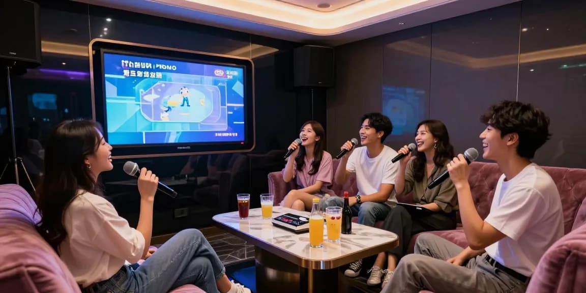 강남가라오케에서 프라이빗한 공간에서 친구들과 함께 즐거운 시간을 보내는 모습