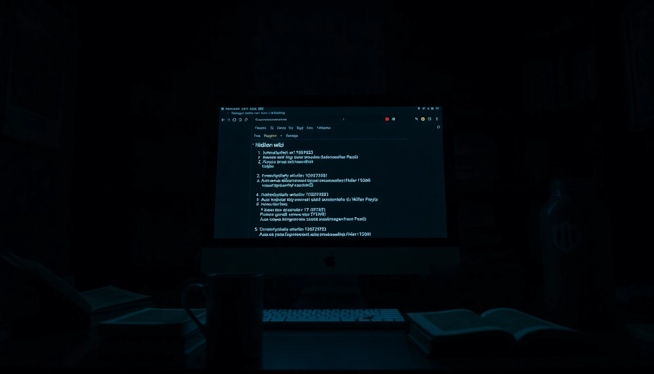 Explore the hidden wiki interface illuminating a dark room, symbolizing dark web navigation.