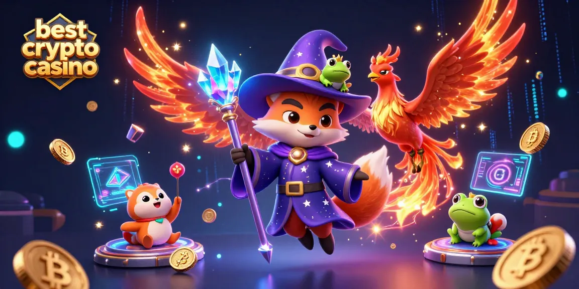 Jouer au meilleur casino crypto avec des éléments de magie, incluant un renard sorcier et un phoenix flamboyant.