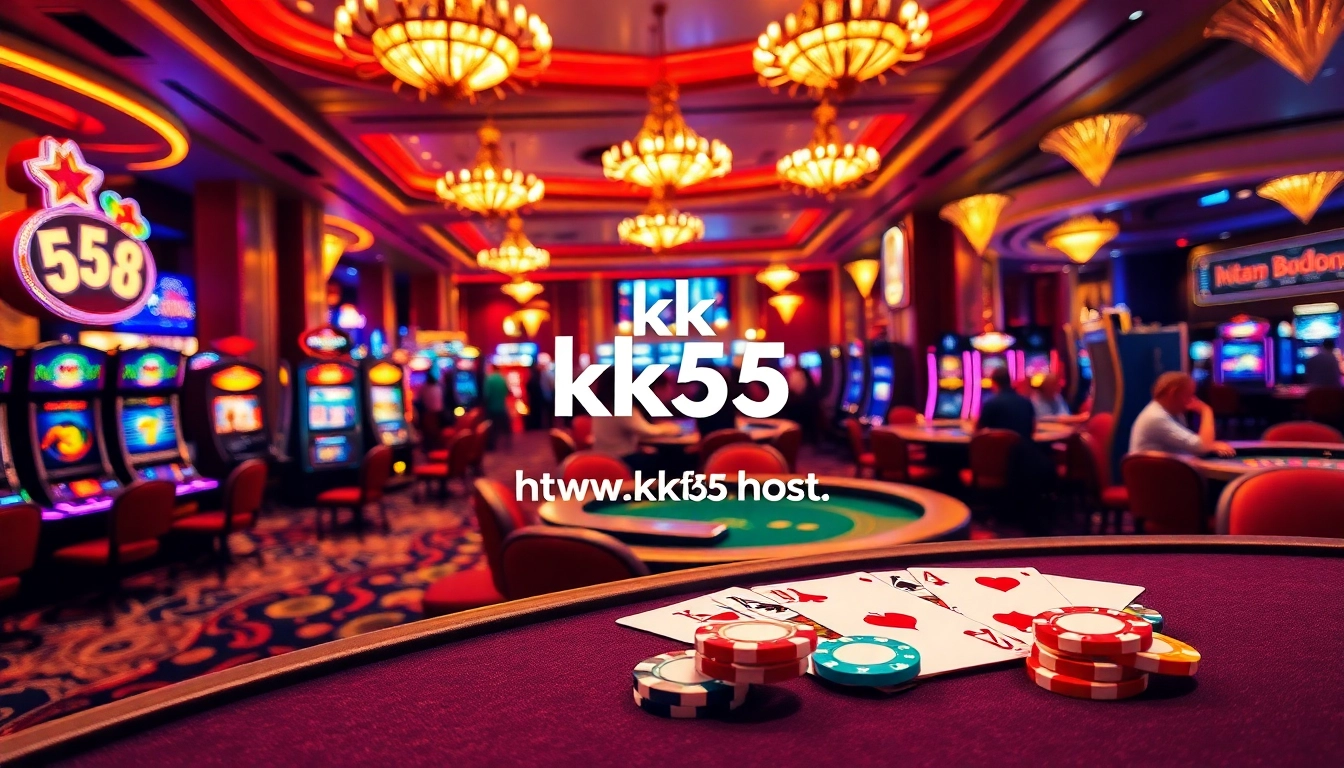 Betting excitement at a luxurious casino floor featuring various games at https://kk55.host/.