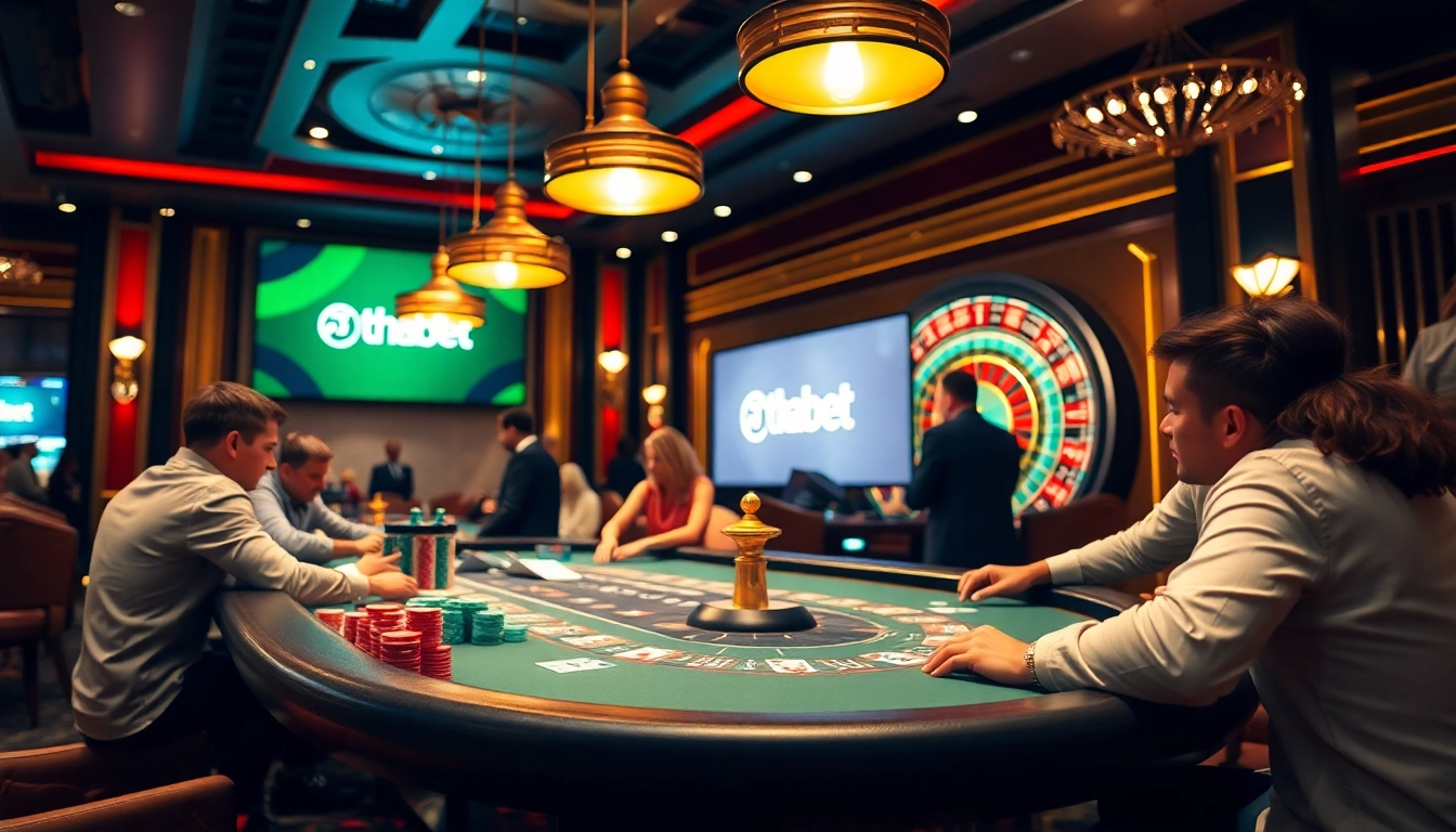 Experience thrilling gambling at Thabet with a vibrant casino environment featuring poker and roulette.