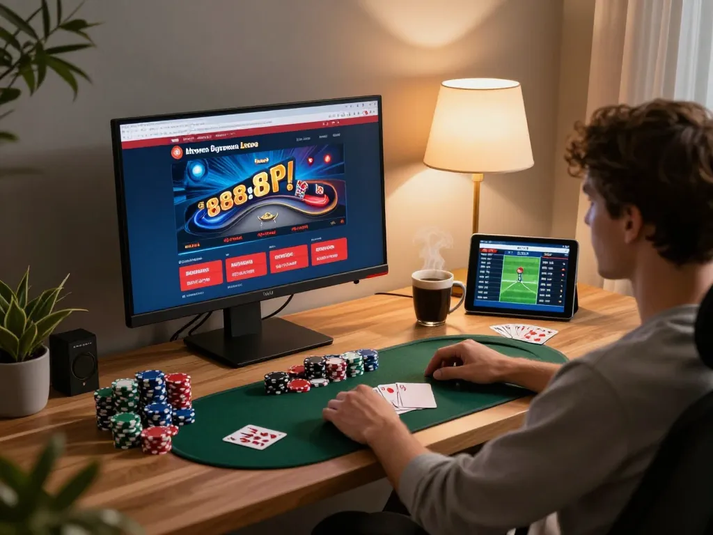 Engaging in online gaming with 888now com on a stylish desktop setup.