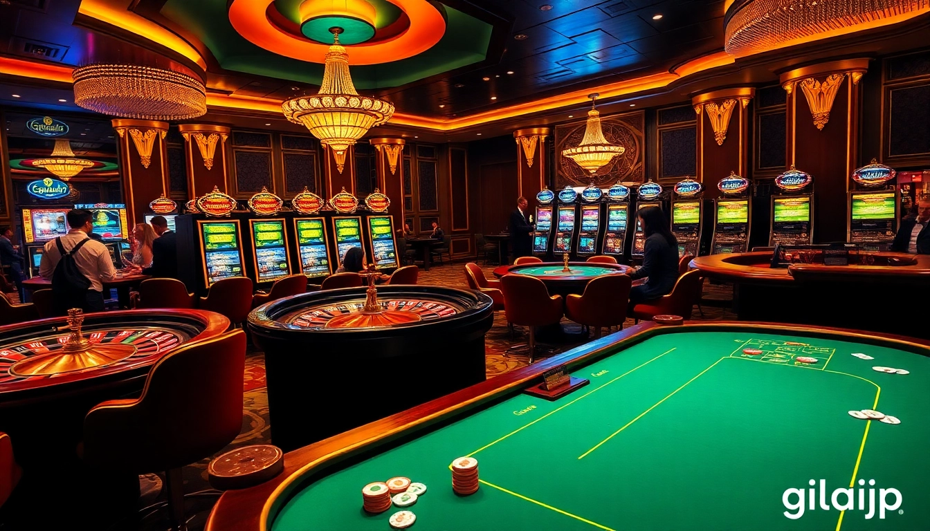 Players enjoying a thrilling gaming experience at a luxurious casino featuring gilajp elements.