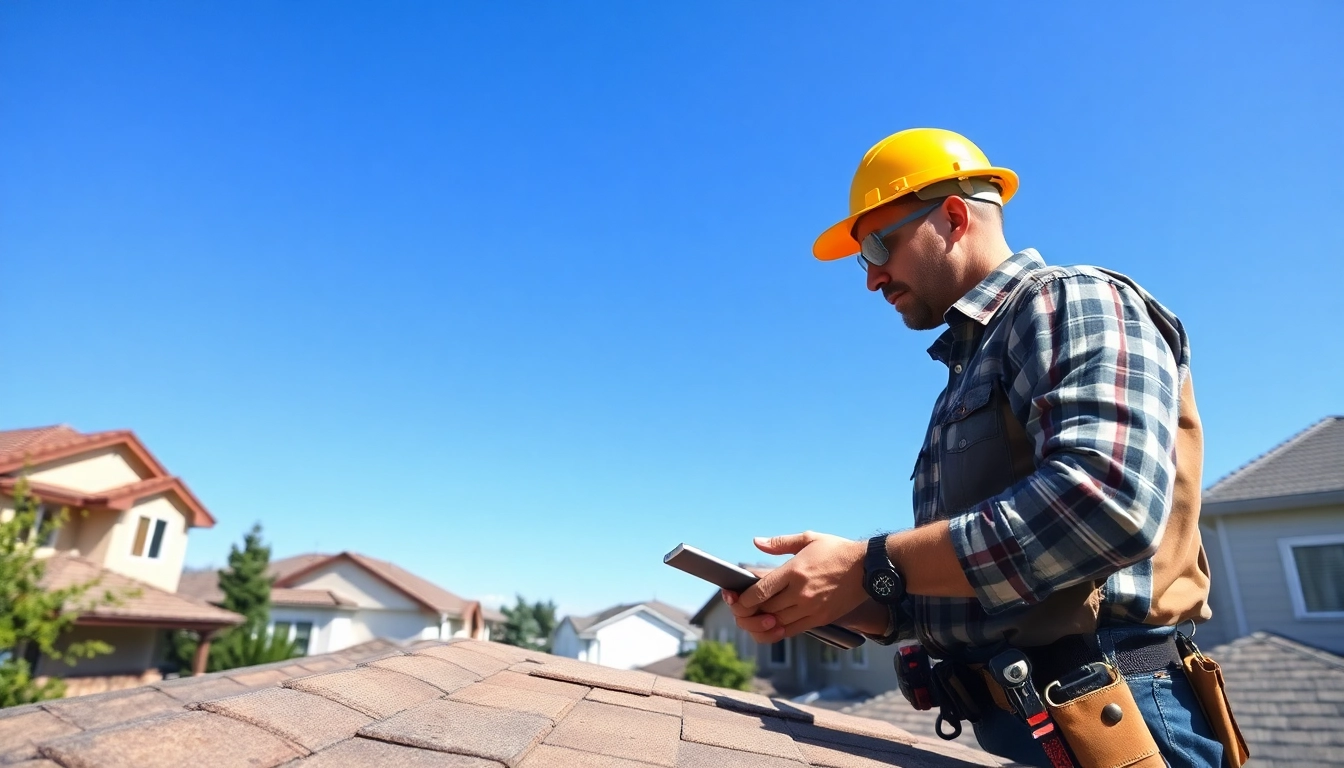 Roofing contractor inspecting a residential roof to ensure quality and safety.