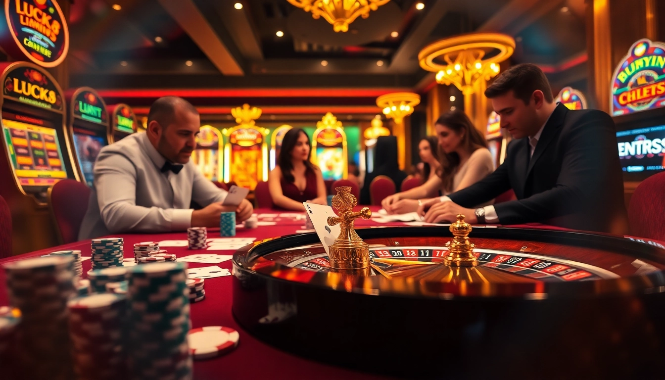 Người chơi cá cược tận hưởng một trải nghiệm hồi hộp tại bàn casino LUCK8 với các đồng chip poker và lá bài.