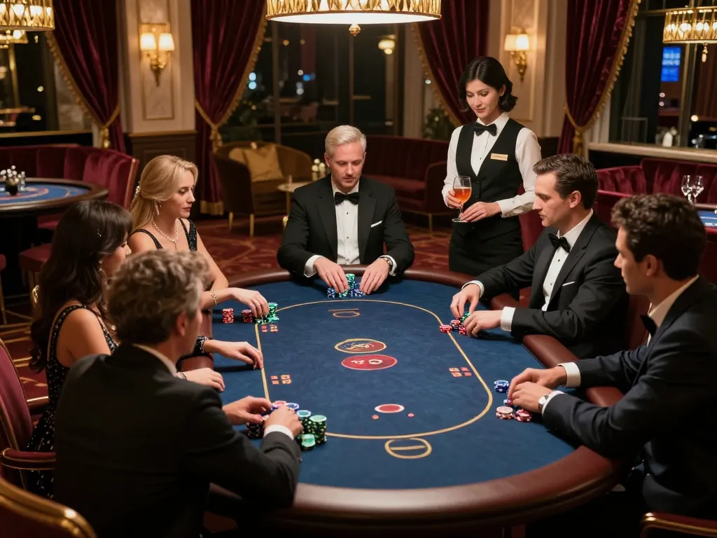 Elite players competing in a poker game at the VIP win table, showcasing high-stakes gambling.